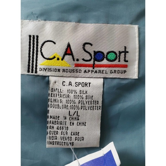 CA Sports Women's Solid Blue 100% Silk Buttons Front Long Sleeve Casual Jacket L - Picture 9 of 10